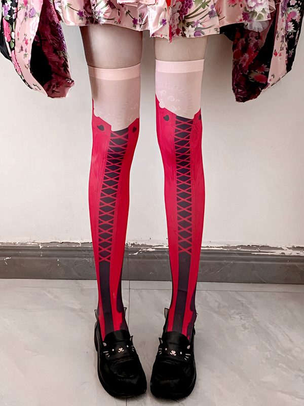 Cute Printed Halloween Little Rose Over the Knee Soft Sister Lolita Daughter Dress Cute cos Velvet Thigh Stockings