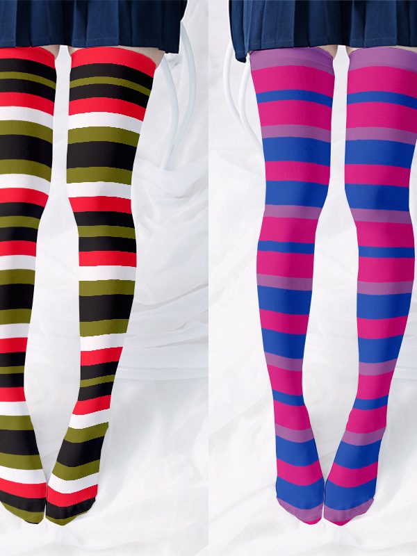 Rainbow Printed Silk Stockings Thin Women's Spring and Autumn Japanese Style Lolita Cute Anime Over-the-Knee Long Socks White