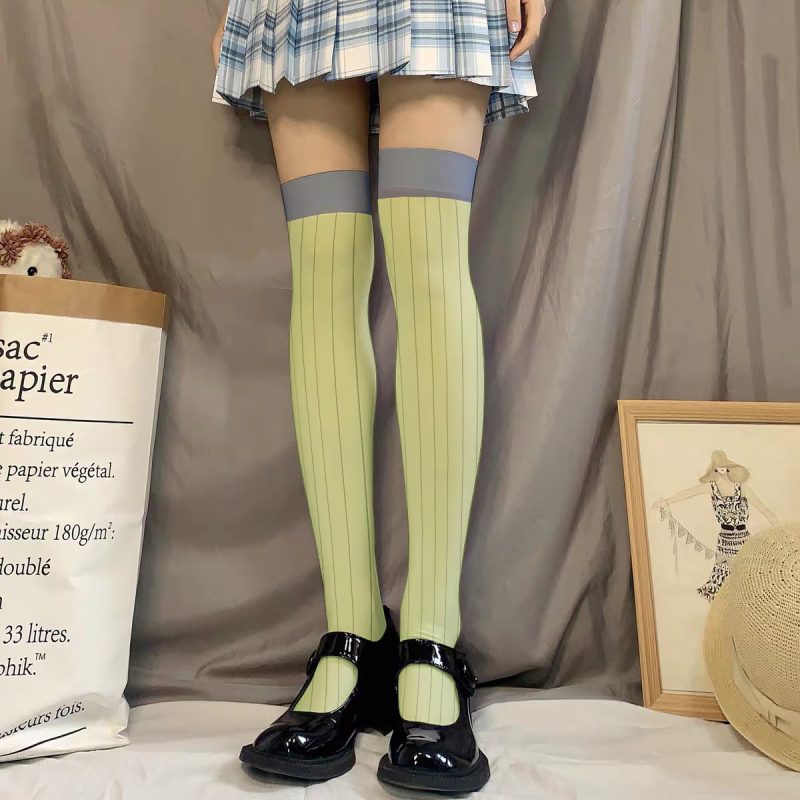 Printed Long Tube Green Stripe Comic-Con Dress Dress Wear cosplay Over-the-Knee Stockings Silk Stockings Dress Ganlu Temple - Image 6