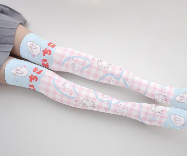 Printed Silk Stockings Thin Women's Spring and Autumn Japanese Style Lolita Cute Animation Over-the-Knee Long White Velvet Socks