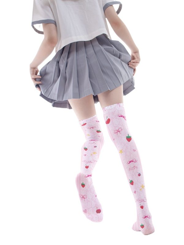 Printed stockings thin women's spring and autumn Japanese Lolita cute anime over-the-knee long white velvet socks