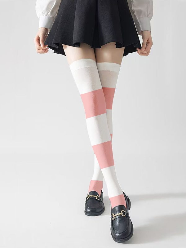 Sweet Girl Color-block Over-the-Knee Socks Women's Second-dimensional Japanese Lolita Soft Girl Cute Cat Long Barrel White Silk Stockings