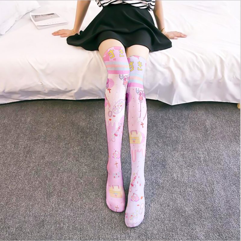 Japanese Style Cute Cherry Printed lolita Pantyhose Cute lolita Printed Bottoming Socks lolita Girly Stockings - Image 6