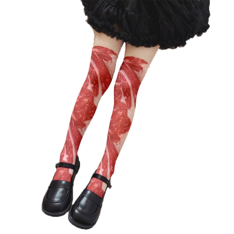 Printed Silk Stockings Thin Women's Spring and Autumn Lolita Cute Long Tube Velvet Socks - Image 5