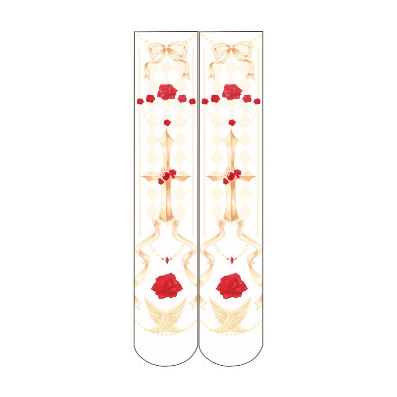 Printed Silk Stockings Thin Women's Spring and Autumn Japanese Style Lolita Cute Animation Over-the-Knee Long White Velvet Socks - Image 7