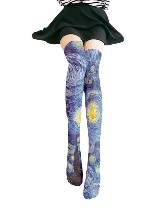 Printed stockings thin women's spring and autumn Japanese Lolita cute anime over-the-knee long white velvet socks