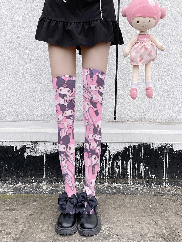 Printed stockings thin women's spring and autumn Japanese Lolita cute cartoon over-the-knee long white velvet socks