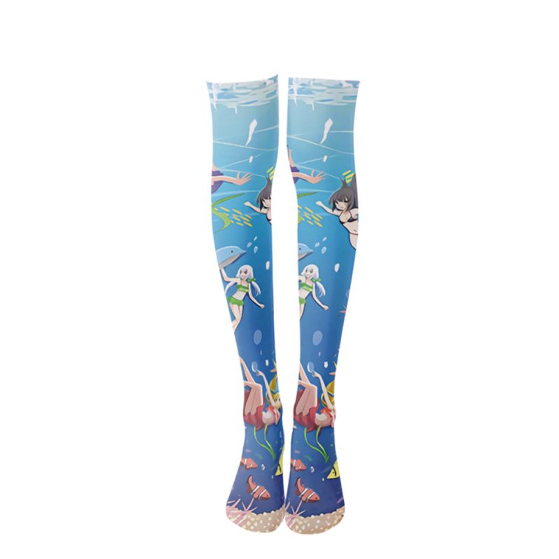 Printed Silk Stockings Thin Women's Spring and Autumn Japanese Style Lolita Cute Animation Over-the-Knee Long White Velvet Socks - Image 4