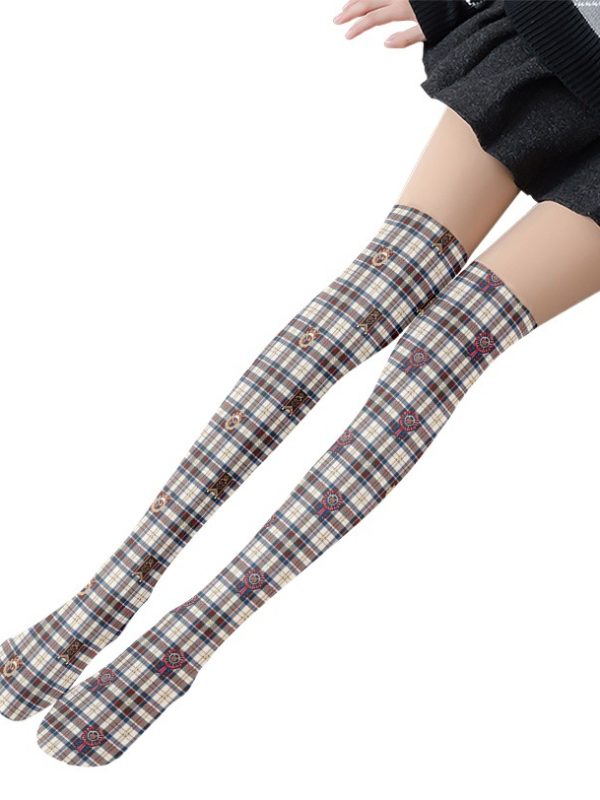 Printed Silk Stockings Thin Women's Spring and Autumn Japanese Style Lolita Cute Animation Over-the-Knee Long White Velvet Socks