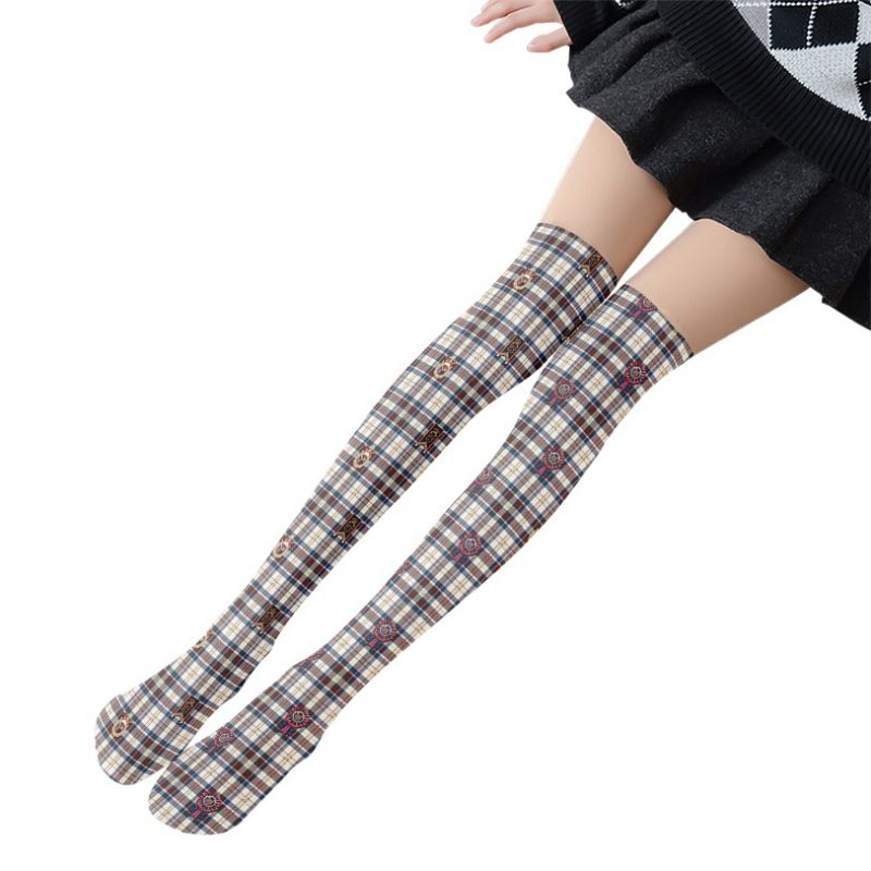 Printed Silk Stockings Thin Women's Spring and Autumn Japanese Style Lolita Cute Animation Over-the-Knee Long White Velvet Socks