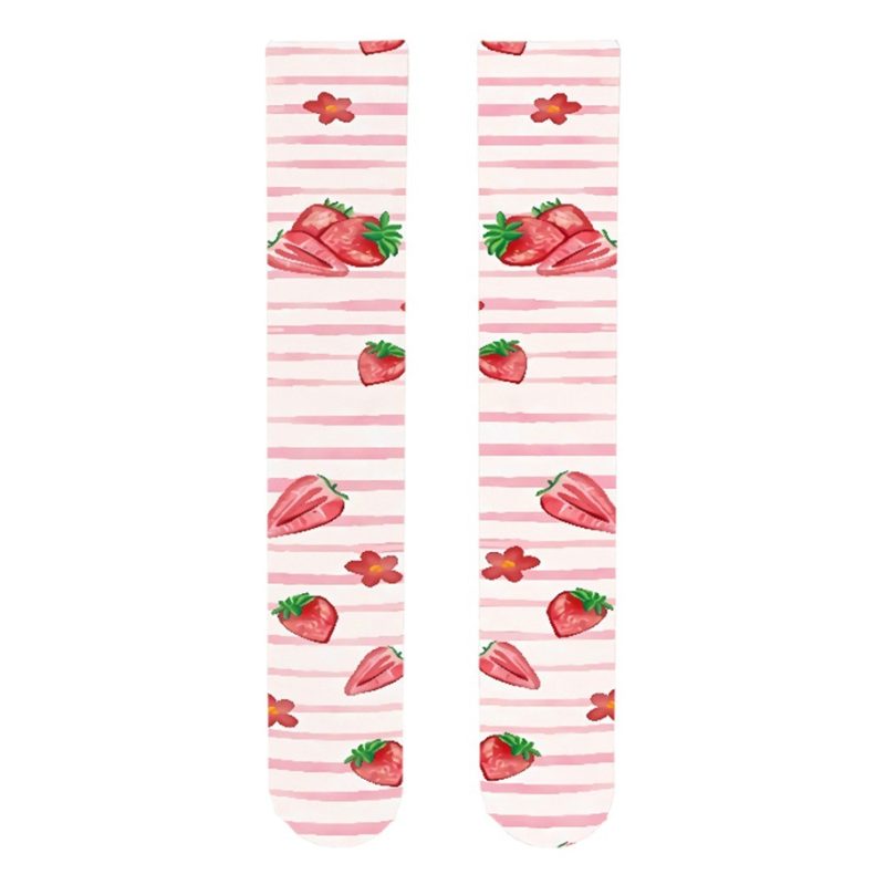 Printed Silk Stockings Thin Women's Spring and Autumn Japanese Style Lolita Cute Animation Over-the-Knee Long White Velvet Socks