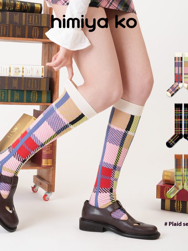 Summer new style women's college style pattern calf socks non-slip breathable retro contrast color combed cotton sports socks