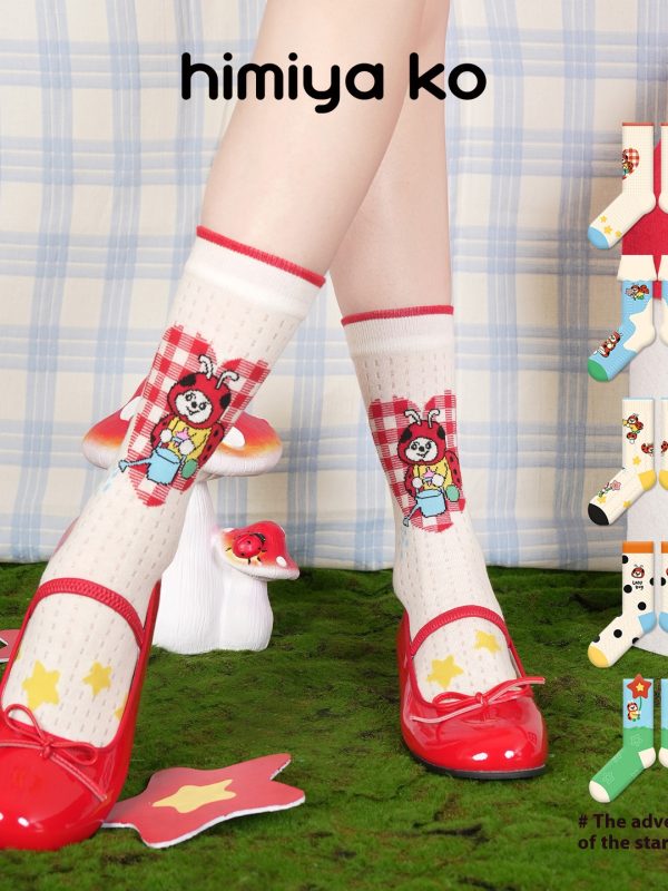 Star Adventure Series Summer Women's Thin Socks Breathable Cute Cartoon Dopamine Summer Combed Cotton Middle Socks