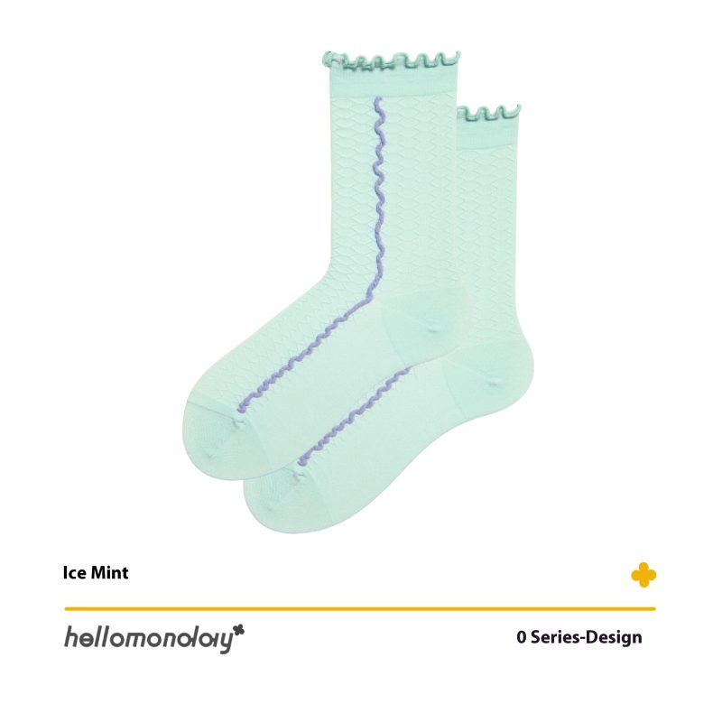 Women's Summer Thin Contrast Mid-length Socks Embossed Boneless Ear-edged Stockings Girls Black Cotton Socks - Image 8