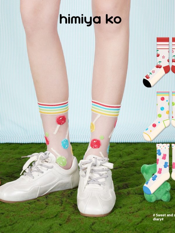 himiyako sweet and sour diary summer glass silk women's socks thin dopamine crystal socks cute breathable mid-tube socks