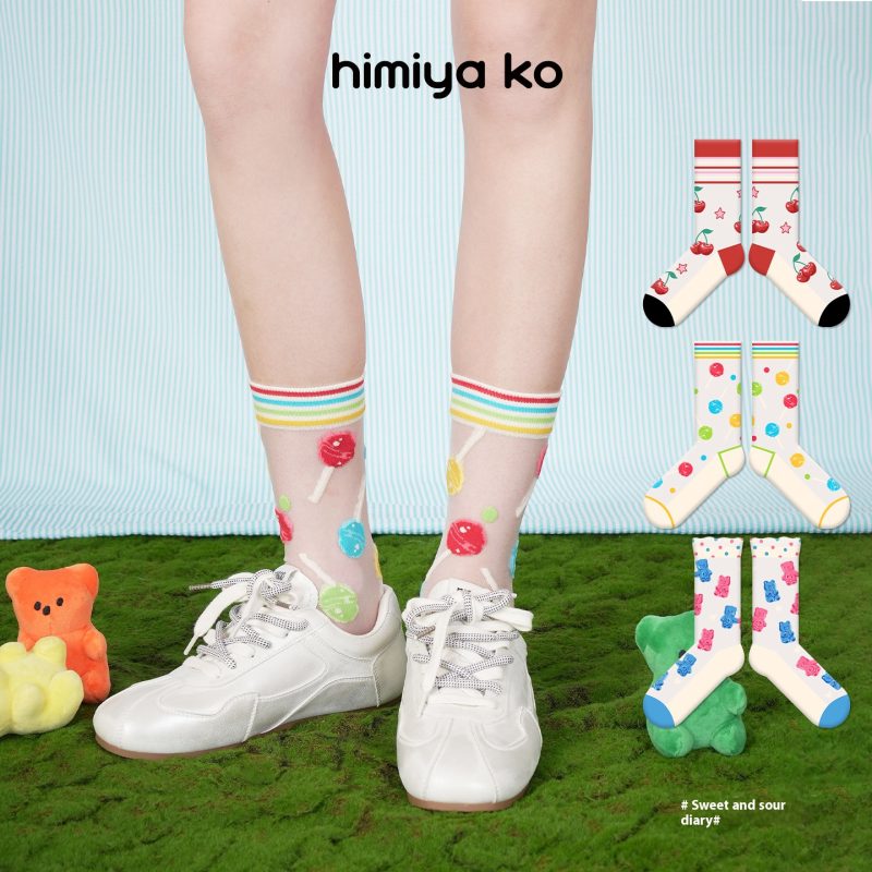 himiyako sweet and sour diary summer glass silk women's socks thin dopamine crystal socks cute breathable mid-tube socks