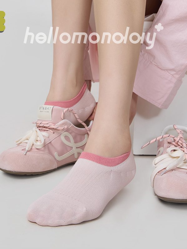 Socks Summer Thin Women'S Boat Socks Contrast Color Bamboo Fiber Antibacterial Short Tube Socks Silicone Non-Slip Heel Socks
