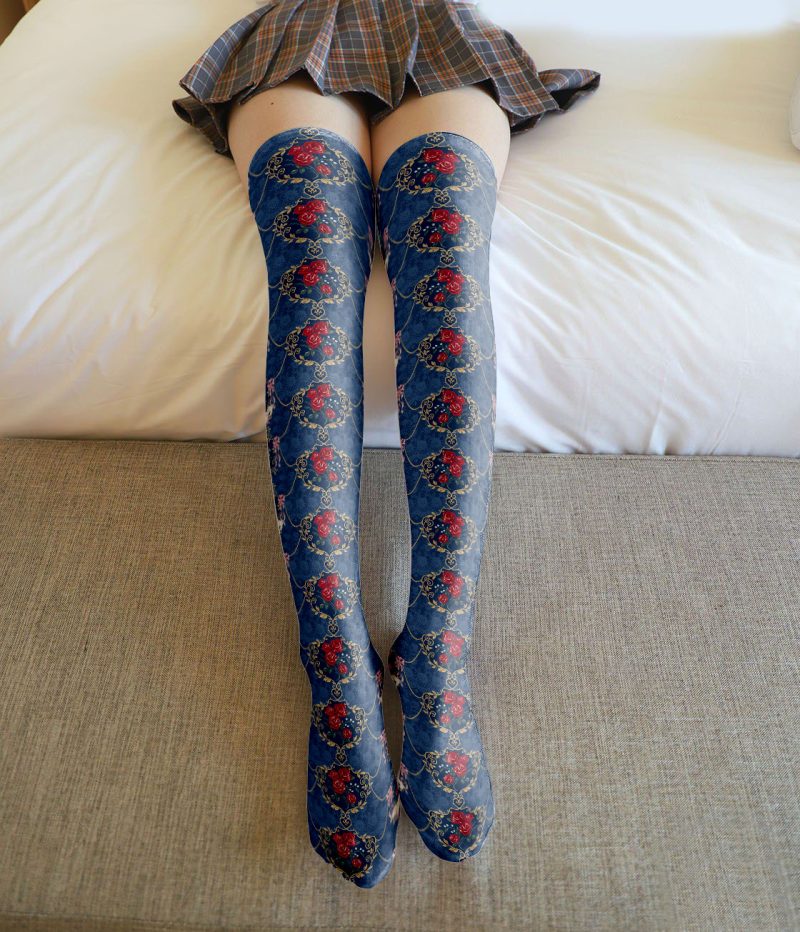 Printed Silk Stockings Thin Women's Spring and Autumn Japanese Style Lolita Cute Animation Over-the-Knee Long White Velvet Socks - Image 3