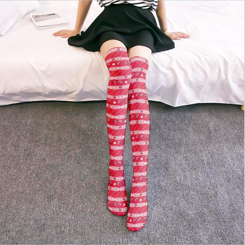 Printed Silk Stockings Thin Women's Spring and Autumn Japanese Style Lolita Cute Animation Over-the-Knee Long White Velvet Socks - Image 2