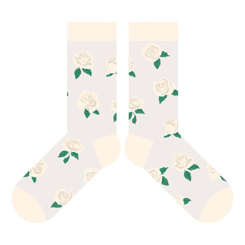Retro Rose Ice Silk Socks: Breathable French Cotton Summer Thin Socks - Image 5