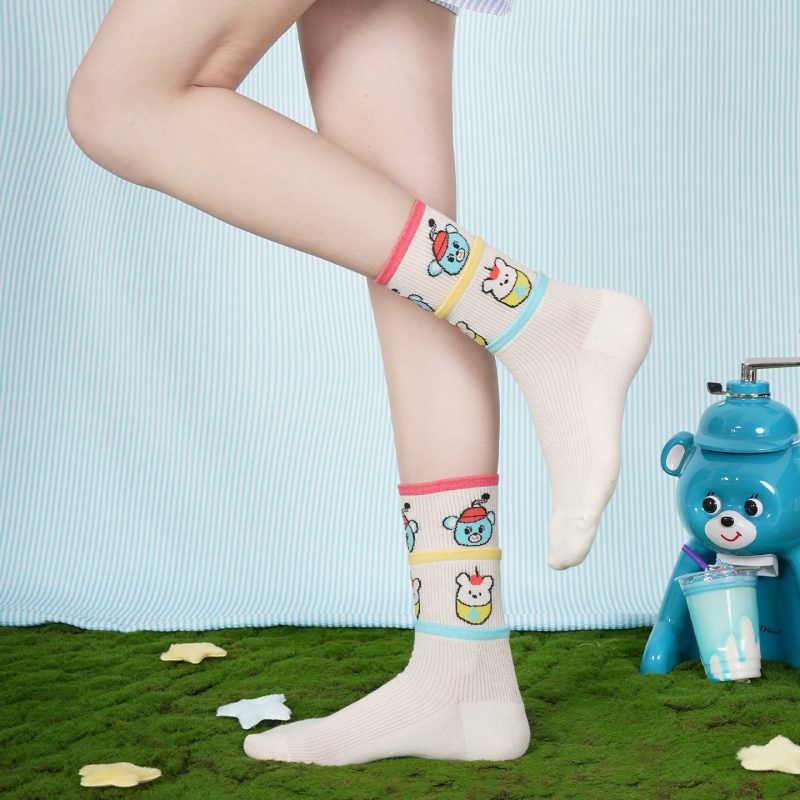 Ice Shaved Bear Summer Socks for Women, Thin Cute Cartoon Breathable Combed Cotton Hollow Sports Non-Slip Mid-Calf - Image 4