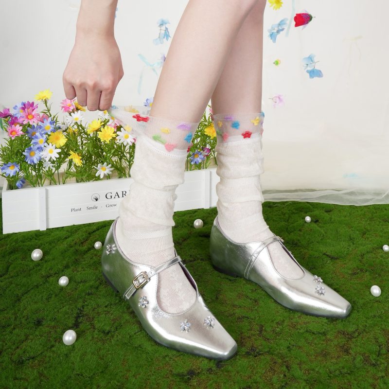 Summer socks for women thin cotton ballet style lace lace glass silk crystal ice breathable mid-tube socks - Image 2