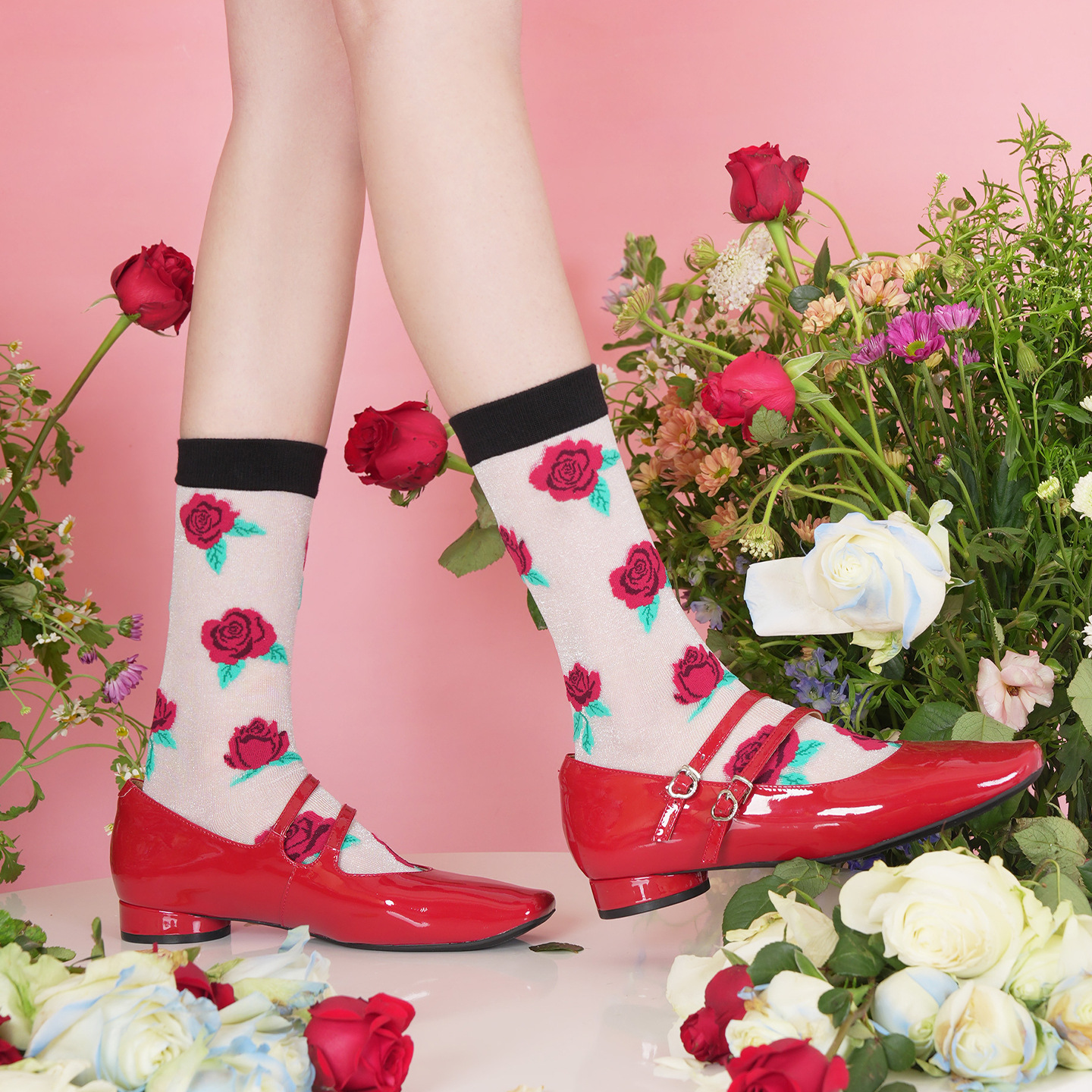 Retro Rose Ice Silk Socks: Breathable French Cotton Summer Thin Socks - Image 4