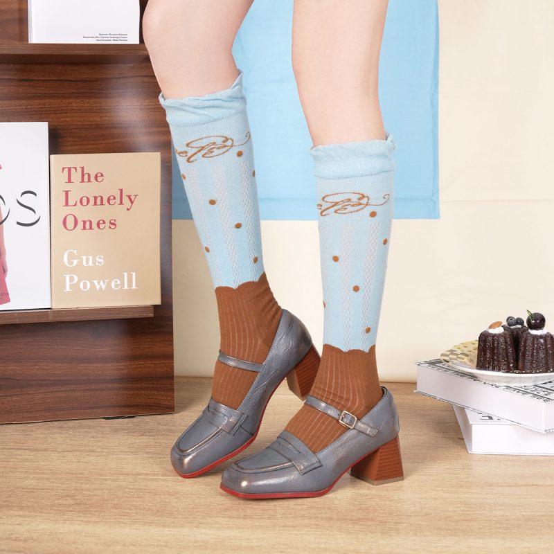 Summer women's thin calf socks sports pressure over the knee non-slip combed cotton long tube color matching socks - Image 3