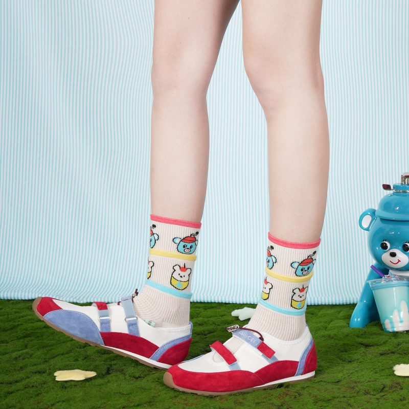Ice Shaved Bear Summer Socks for Women, Thin Cute Cartoon Breathable Combed Cotton Hollow Sports Non-Slip Mid-Calf - Image 3