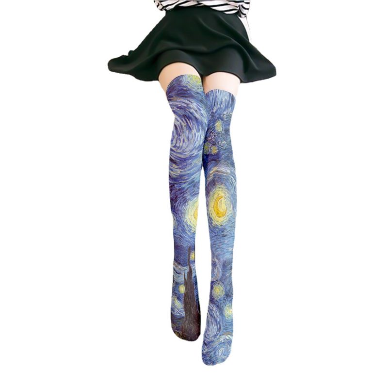 Printed stockings thin women's spring and autumn Japanese Lolita cute anime over-the-knee long white velvet socks - Image 6