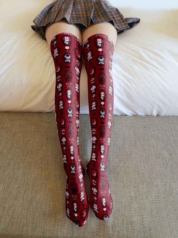 Printed stockings thin women's spring and autumn Japanese Lolita cute anime over-the-knee long white velvet socks