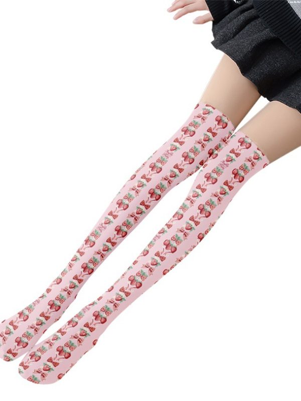 Printed Silk Stockings Thin Women's Spring and Autumn Japanese Style Lolita Cute Animation Over-the-Knee Long White Velvet Socks