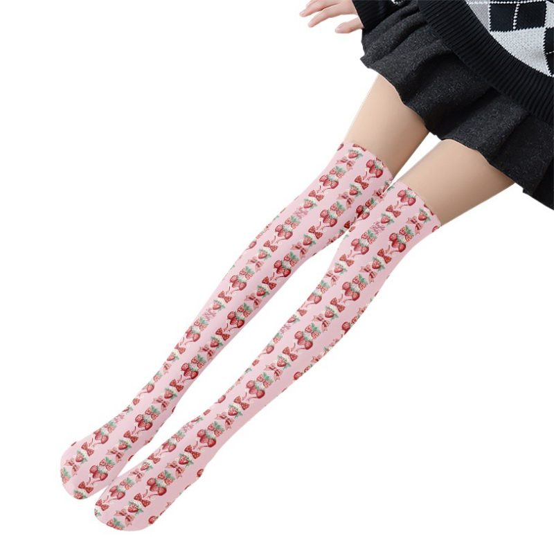 Printed Silk Stockings Thin Women's Spring and Autumn Japanese Style Lolita Cute Animation Over-the-Knee Long White Velvet Socks