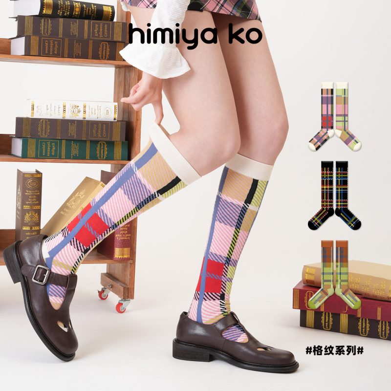 Summer new style women's college style pattern calf socks non-slip breathable retro contrast color combed cotton sports socks - Image 7