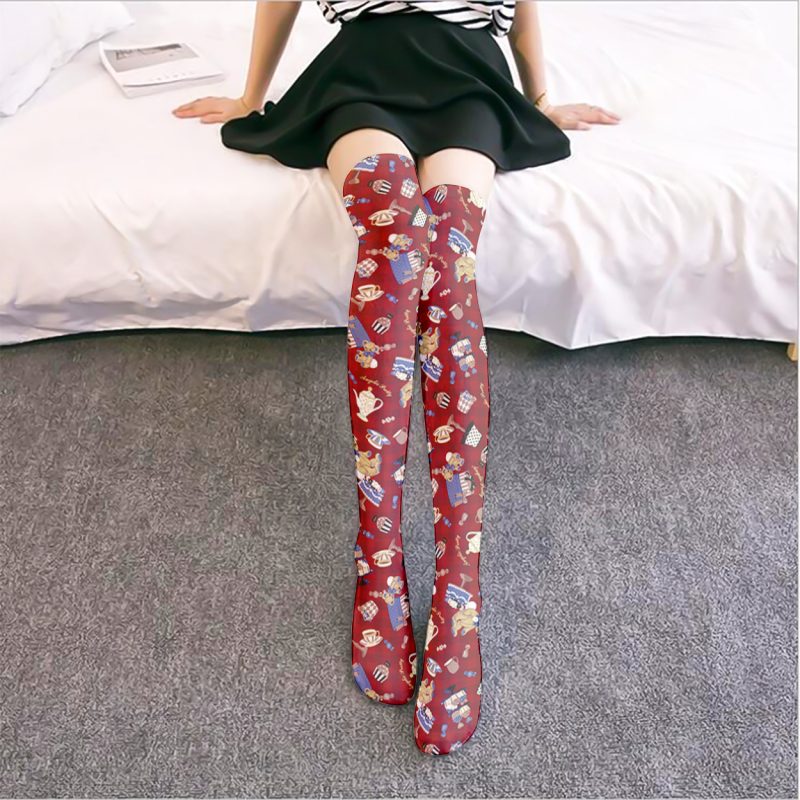 Printed Silk Stockings Thin Women's Spring and Autumn Japanese Style Lolita Cute Animation Over-the-Knee Long White Velvet Socks - Image 4
