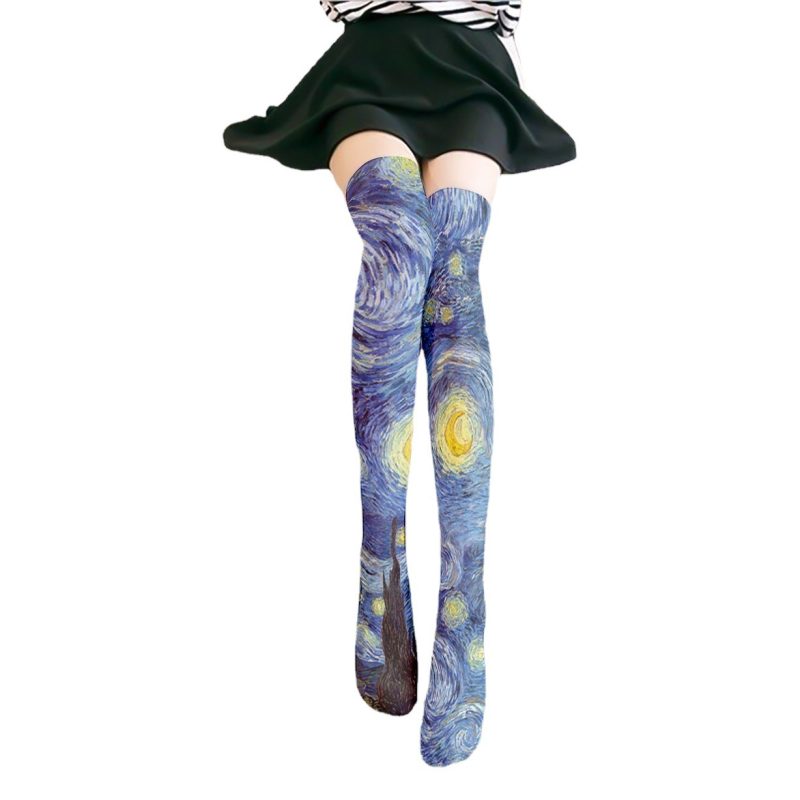 Printed stockings thin women's spring and autumn Japanese Lolita cute anime over-the-knee long white velvet socks