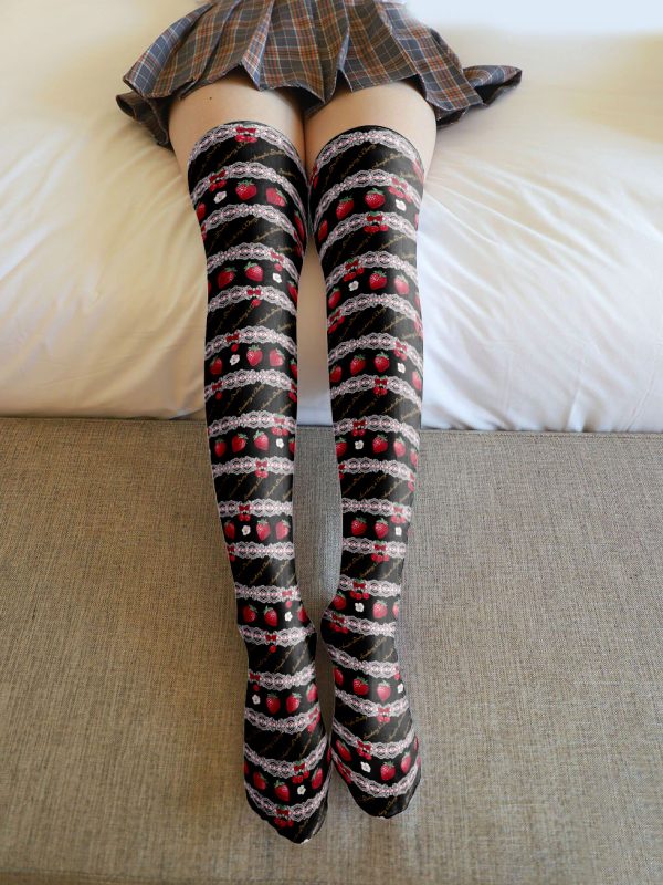 Printed Silk Stockings Thin Women's Spring and Autumn Japanese Style Lolita Cute Animation Over-the-Knee Long White Velvet Socks