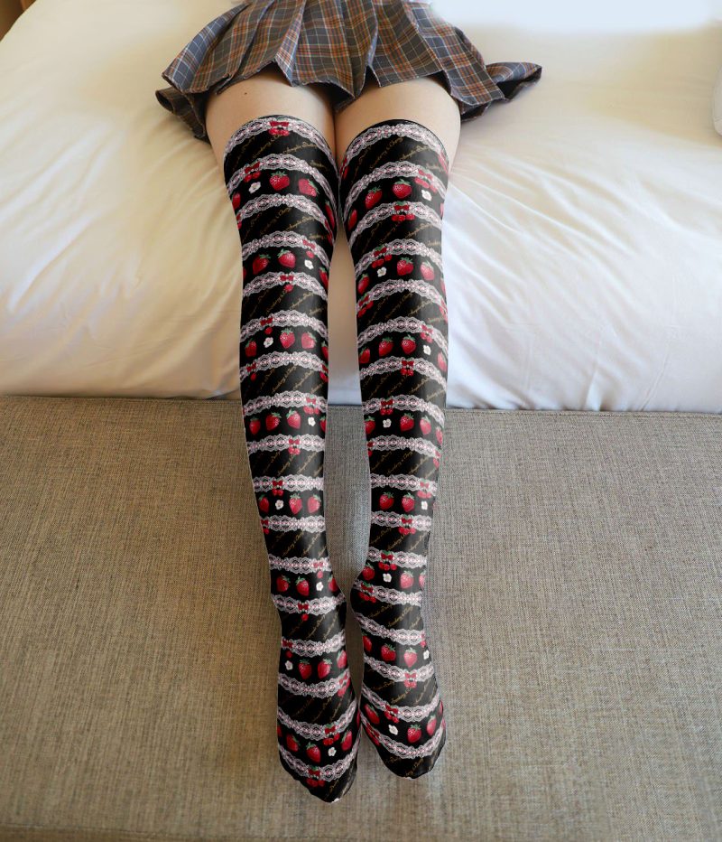Printed Silk Stockings Thin Women's Spring and Autumn Japanese Style Lolita Cute Animation Over-the-Knee Long White Velvet Socks