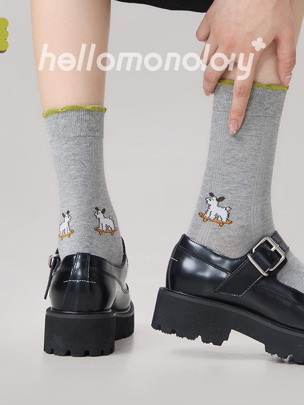 Socks Women's Summer Thin Lace Contrast Color Mid-length Socks Cute Cartoon Mesh Stockings Boneless Cotton Socks