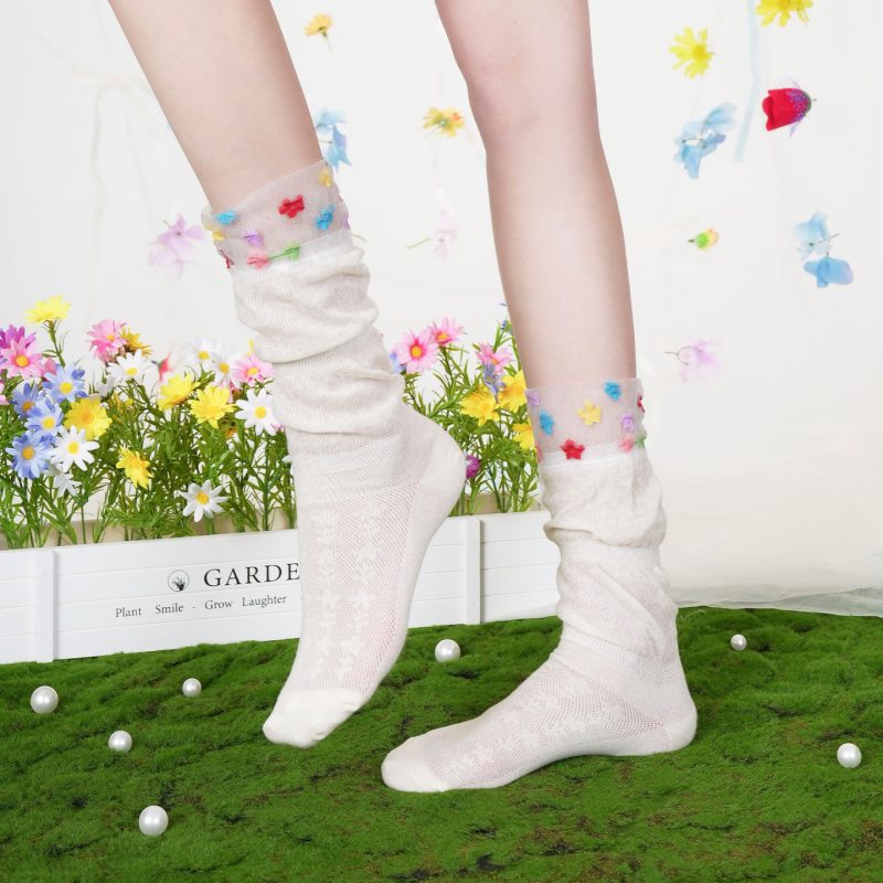 Summer socks for women thin cotton ballet style lace lace glass silk crystal ice breathable mid-tube socks - Image 4