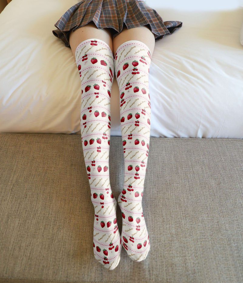 Printed Silk Stockings Thin Women's Spring and Autumn Japanese Style Lolita Cute Animation Over-the-Knee Long White Velvet Socks - Image 5