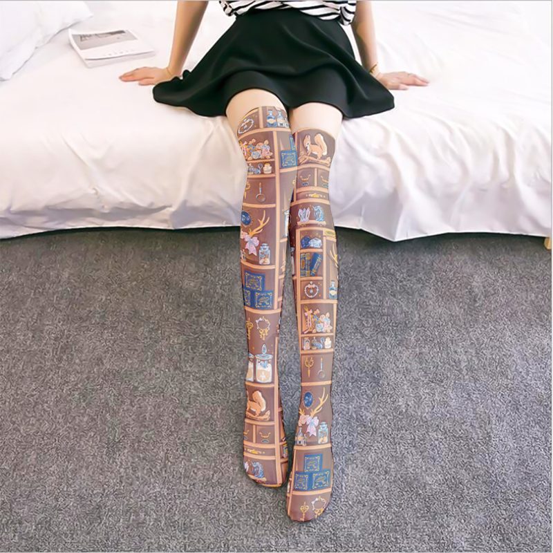 Printed stockings thin women's spring and autumn Japanese Lolita cute anime over-the-knee long white velvet socks - Image 3