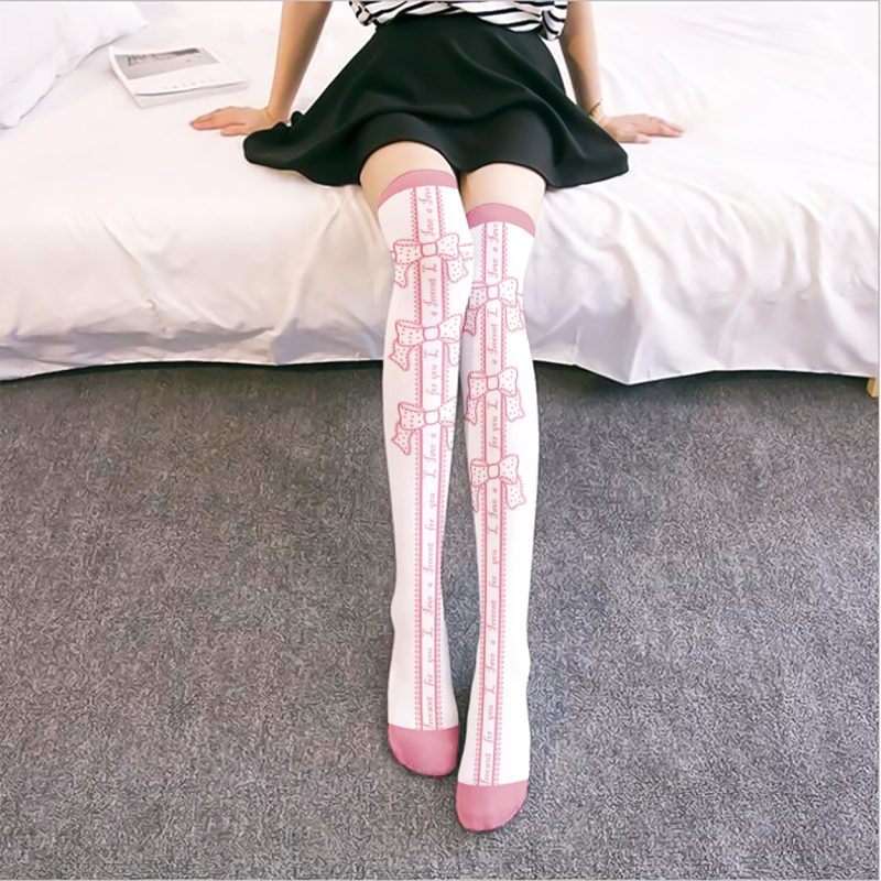 Printed Silk Stockings Thin Women's Spring and Autumn Japanese Style Lolita Cute Animation Over-the-Knee Long White Velvet Socks - Image 2