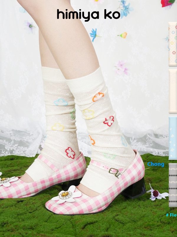 Summer New Cute Miu Style Breathable Thin Women's Socks Ballet Style Middle Tube Calf Stacked Socks Cotton Leg Cover