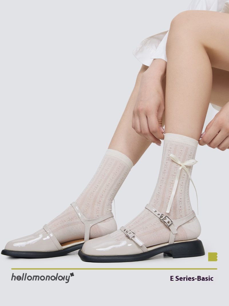 Women's Summer Thin White Mesh Mid-Calf Socks Cotton Miu Ballet Style with Small Leather Shoes Solid Color Seamless - Image 8