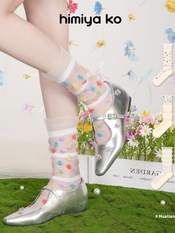 Summer socks for women thin cotton ballet style lace lace glass silk crystal ice breathable mid-tube socks