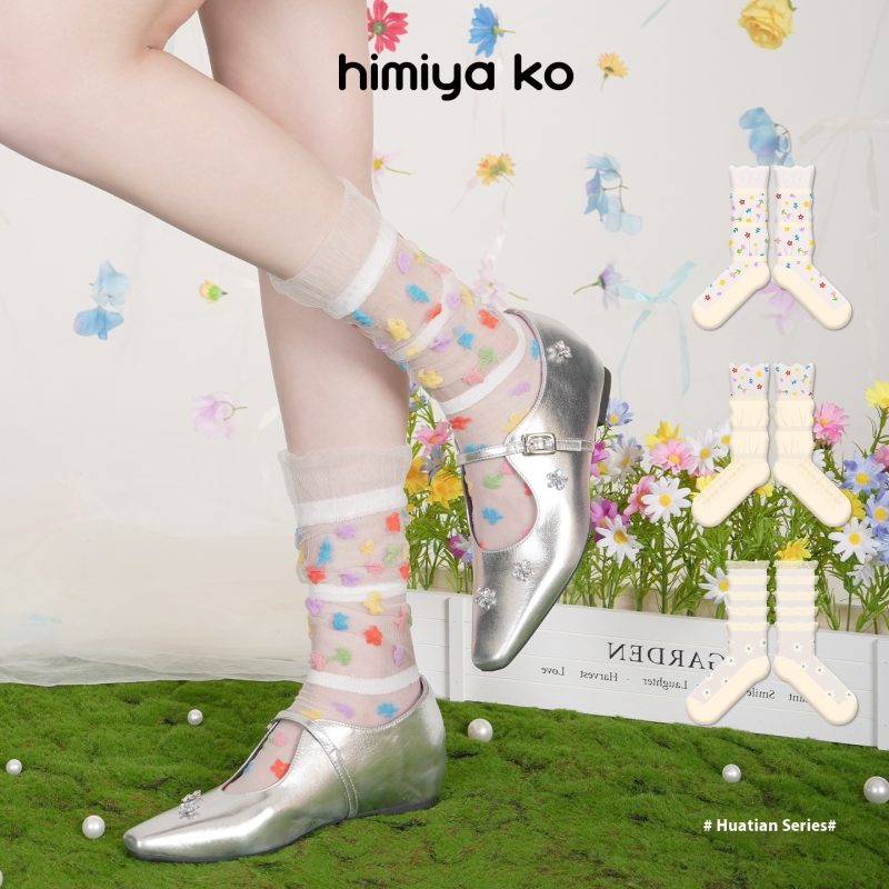 Summer socks for women thin cotton ballet style lace lace glass silk crystal ice breathable mid-tube socks