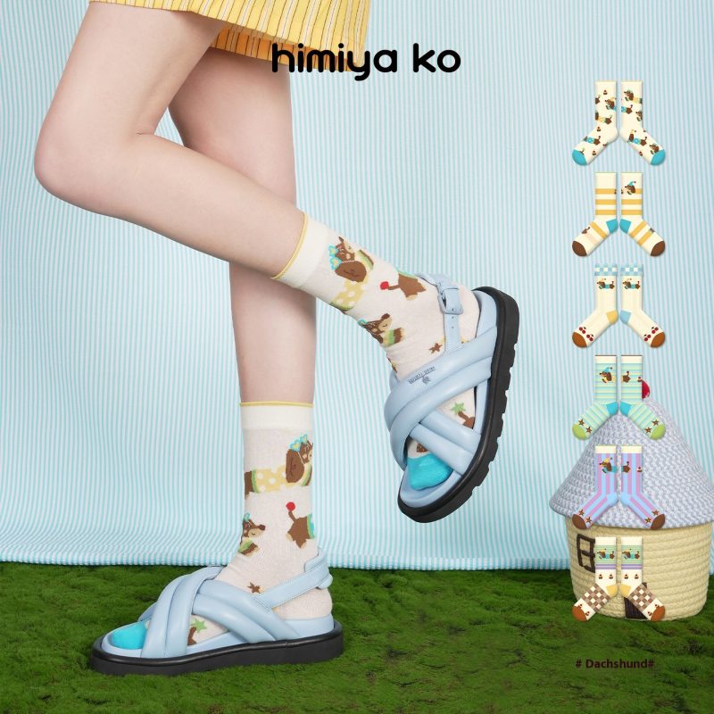 Dachshund Series Cute Cartoon Women's Socks Thin Striped Breathable Summer Thin Cotton Spring and Summer Mid-Calf Socks