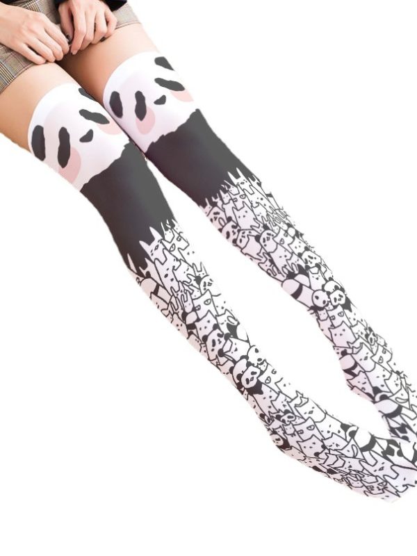 Printed Silk Stockings Thin Women's Spring and Autumn Japanese Style Lolita Cute Animation Over-the-Knee Long White Velvet Socks