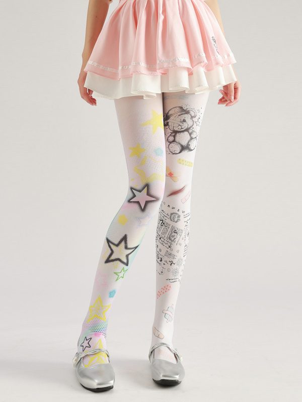 Graffiti Bear Pantyhose: European American Cartoon Style Tights